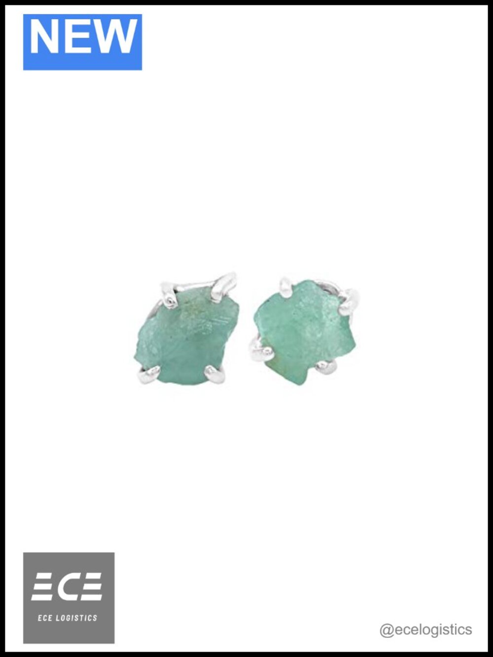 Handcrafted Sterling Silver Rough Emerald Post Earrings